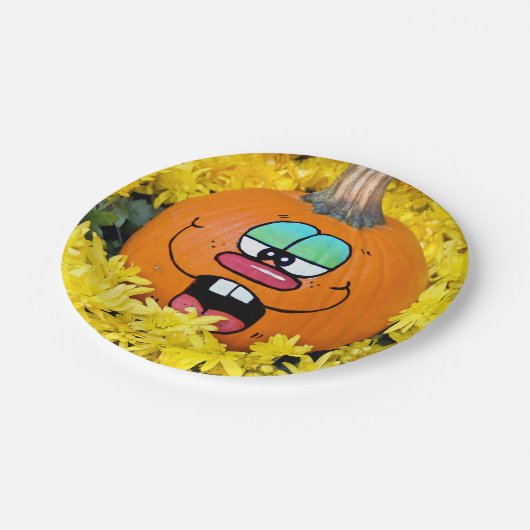 Assiettes En Carton Visage Citrouille d'automne (Angle)