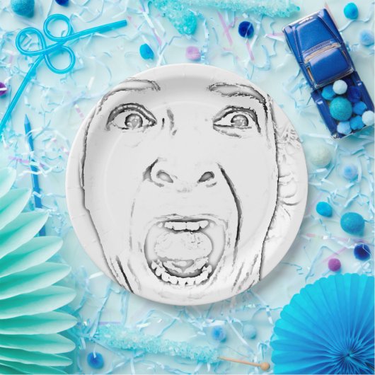Assiettes En Carton Visage criard effrayé hilare (Fête)