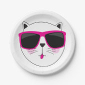 Assiettes En Carton Visage de chat cool avec lunettes de soleil roses  (Devant)
