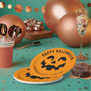Assiettes En Carton Visage de citrouille Happy Halloween noir sur fond