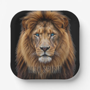 Assiettes En Carton Visage de lion majestueux aux yeux bleus Faune A