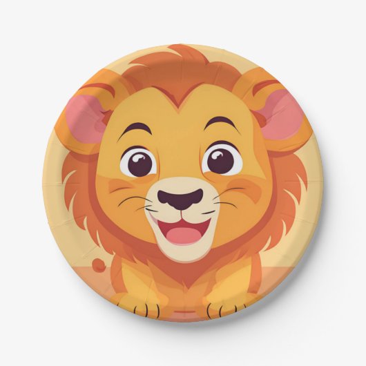 Assiettes En Carton Visage de lion mignon safari Jungle sauvage Fête d (Devant)