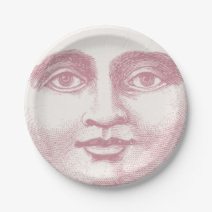 Assiettes En Carton Visage de lune vintage dans le rose