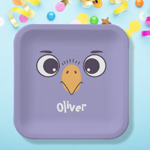 Assiettes En Carton Visage d'oiseau drôle avec de grands yeux