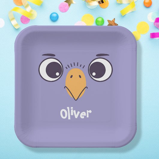 Assiettes En Carton Visage d'oiseau drôle avec de grands yeux