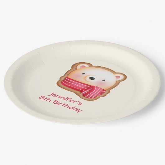 Assiettes En Carton Visage d'ours mignon dans l'écharpe rouge Annivers (Angle)