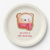 Assiettes En Carton Visage d'ours mignon dans l'écharpe rouge Annivers (Devant)