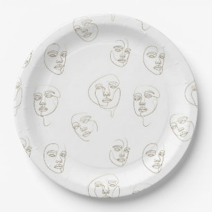 Assiettes En Carton Visage Féminin Minimaliste Motif Ligne (2)