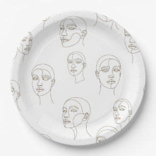 Assiettes En Carton Visage Féminin Minimaliste Motif Ligne (3)