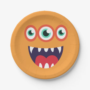 Assiettes En Carton Visage orange de monstre