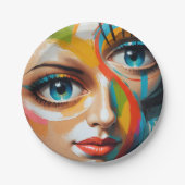 Assiettes En Carton Visage peint couleur Abstraite (Devant)