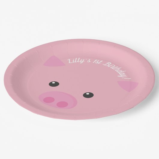Assiettes En Carton Visage porcin rose (Angle)