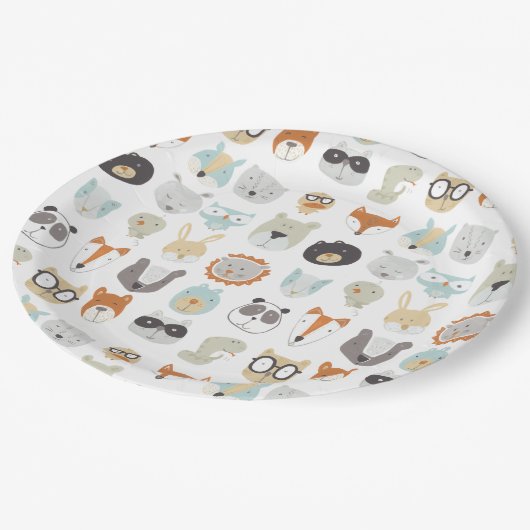 Assiettes En Carton Visages conviviaux | Portraits d'animaux mignons (Angle)