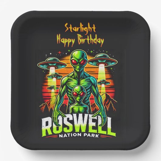 Assiettes En Carton Visites d'Aliens au parc Roswell Nation Park ! (Recto)
