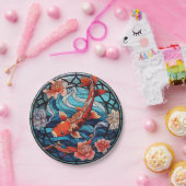 Assiettes En Carton Vitrail asiatique style Koi Poisson et Camellias (Fête)