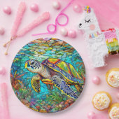 Assiettes En Carton Vitrail de tortue de mer (Fête)