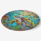 Assiettes En Carton Vitrail de tortue de mer (Angle)