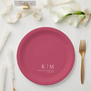 Assiettes En Carton Viva Magenta et Blanc - Mariage