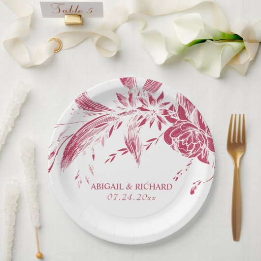 Assiettes En Carton Viva magenta mariage de fleurs rose et blanche (Mariage)