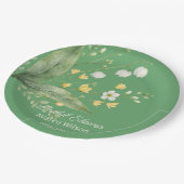 Assiettes En Carton Vivant Vert Jaune et Fleurs Blanches Douche (Angle)