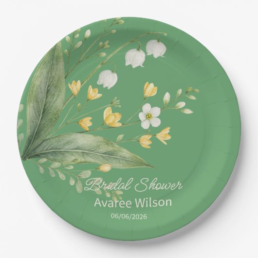 Assiettes En Carton Vivant Vert Jaune et Fleurs Blanches Douche (Devant)