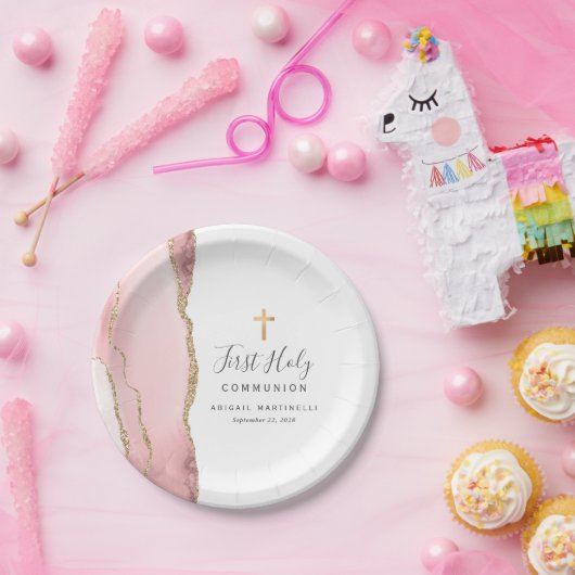 Assiettes En Carton Vive rose Agate Or Parties scintillant première sa (Fête)
