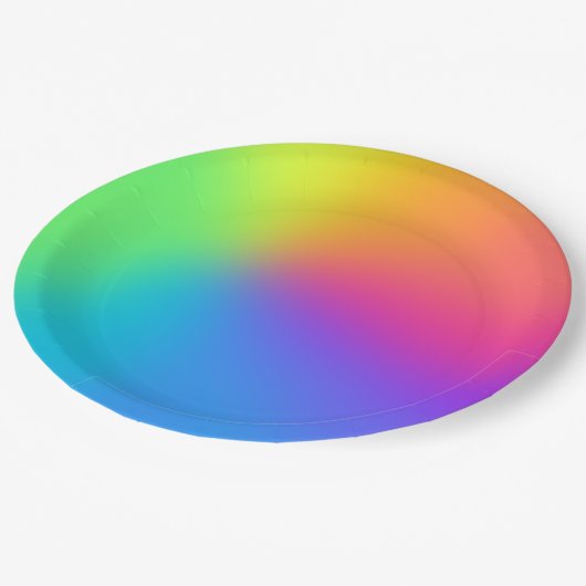 Assiettes En Carton Vivid Rainbow Ombre fête d'anniversaire (Angle)