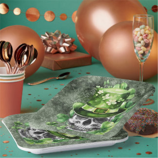 Assiettes En Carton Vivid Skull with Green Hat Illustration