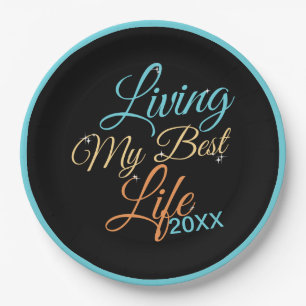Assiettes En Carton Vivre ma meilleure vie - Citation de positivité