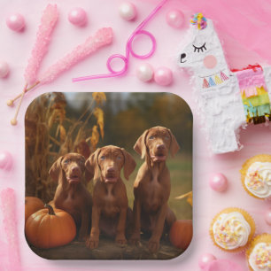 Assiettes En Carton Vizsla chiot automne délice citrouille
