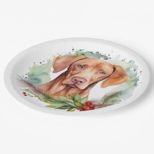 Assiettes En Carton Vizsla Christmas Wreath Festive Pup (Angle)