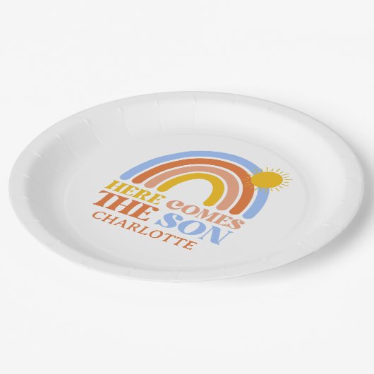 Assiettes En Carton Voici Le Baby shower Fils Rainbow Boy (Angle)