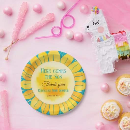 Assiettes En Carton Voici le Baby shower Son Boy Blue Sunshine (Fête)