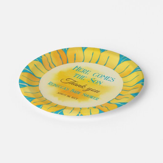Assiettes En Carton Voici le Baby shower Son Boy Blue Sunshine (Angle)