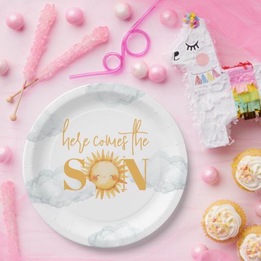 Assiettes En Carton Voici Le Baby shower Son Sunshine (Fête)