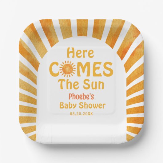 Assiettes En Carton Voici Le Baby shower Sunshine Retro Sun Boho (Recto)