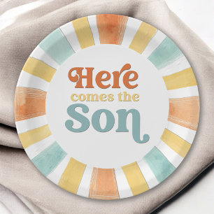 Assiettes En Carton Voici venir le fils Baby Shower ensoleillé et fant