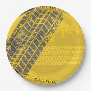 Assiettes En Carton Voie de prudence jaune des pneus