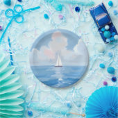 Assiettes En Carton Voile en bleu | Bateau à voile côtier Peinture océ (Fête)
