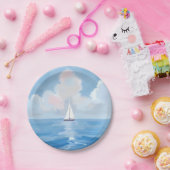 Assiettes En Carton Voile en bleu | Bateau à voile côtier Peinture océ (Fête)