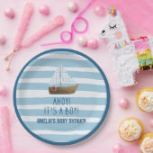 Assiettes En Carton Voilier Ahoy est un baby shower bleu garçon (Fête)