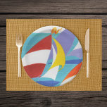 Assiettes En Carton Voiliers Abstraits vintages colorés dans l'eau<br><div class="desc">C'est une image vintage d'un groupe de voiliers abstraits colorés et lumineux naviguant dans un lac. Voir mon magasin Art by MAR pour apparier les produits avec ce design.</div>