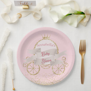 Assiettes En Carton Voiture à paillettes dorées Fée Conte de bébé