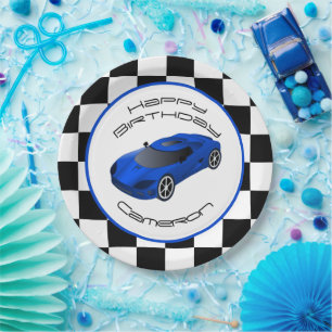 Assiettes En Carton Voiture Blue Race Fête d'anniversaire personnal