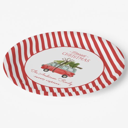 Assiettes En Carton voiture d'aquarelle de noël la plus joyeuse (Angle)