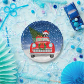 Assiettes En Carton Voiture de conduite de chien de Boston en neige No (Fête)