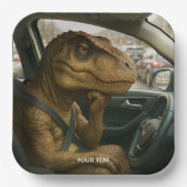 Assiettes En Carton Voiture de conduite Imaginaire Dinosaur (Recto)