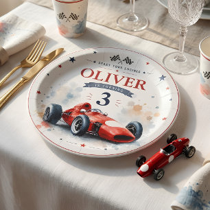 Assiettes En Carton Voiture de course de Formule vintage personnalisée