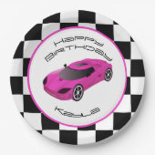 Assiettes En Carton Voiture de course rose | Fête d'anniversaire perso (Devant)