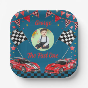 Assiettes En Carton Voiture de course rouge et noire rapide Photo 1er